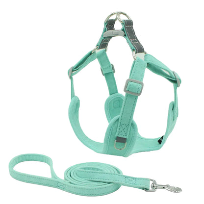 Luxurious Suede Pet Harness Vest with Matching Leash