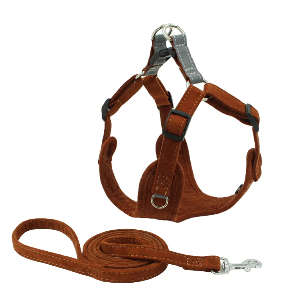 Luxurious Suede Pet Harness Vest with Matching Leash